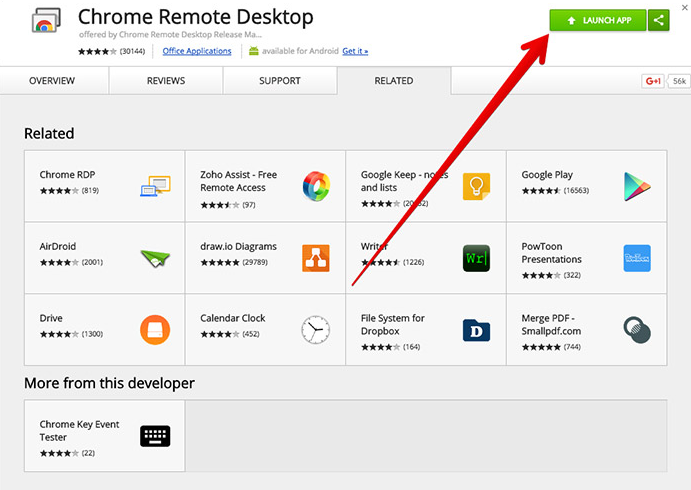 Install and Launch app Chrome Remote Desktop