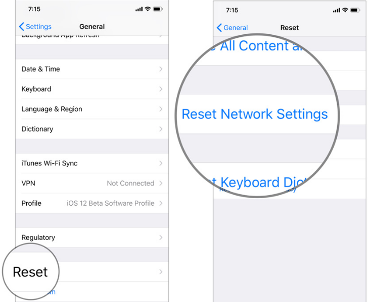 reset network setting on iPhone and iPad