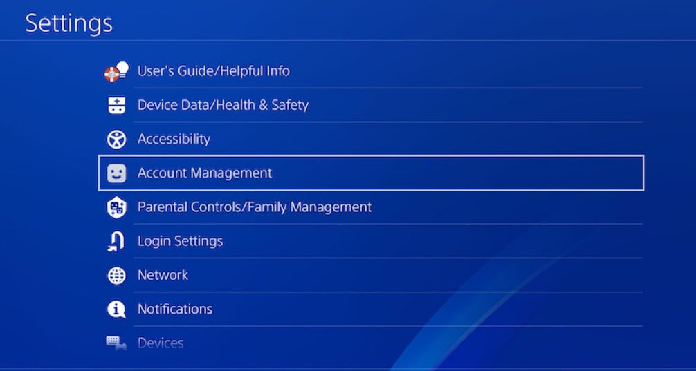 Setting up Account Management for PS4