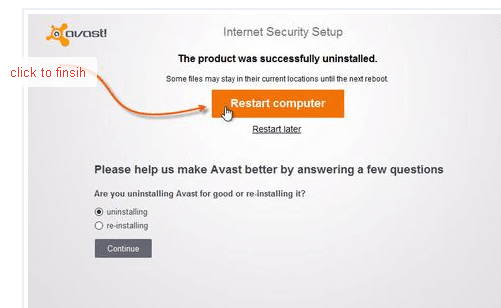 Restart PC after uninstall avast antivirus