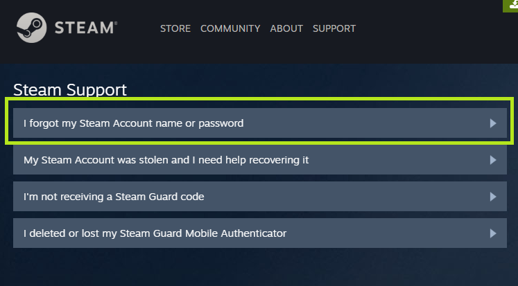 steam support page