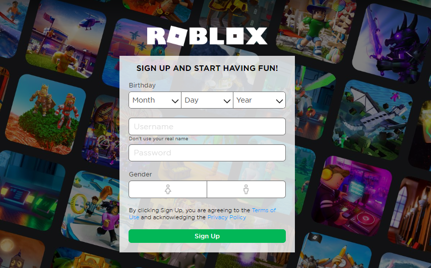 roblox sign up form