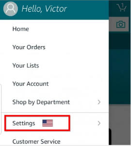 click on setting option on amazon app