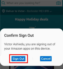 confirm signout in amazon app