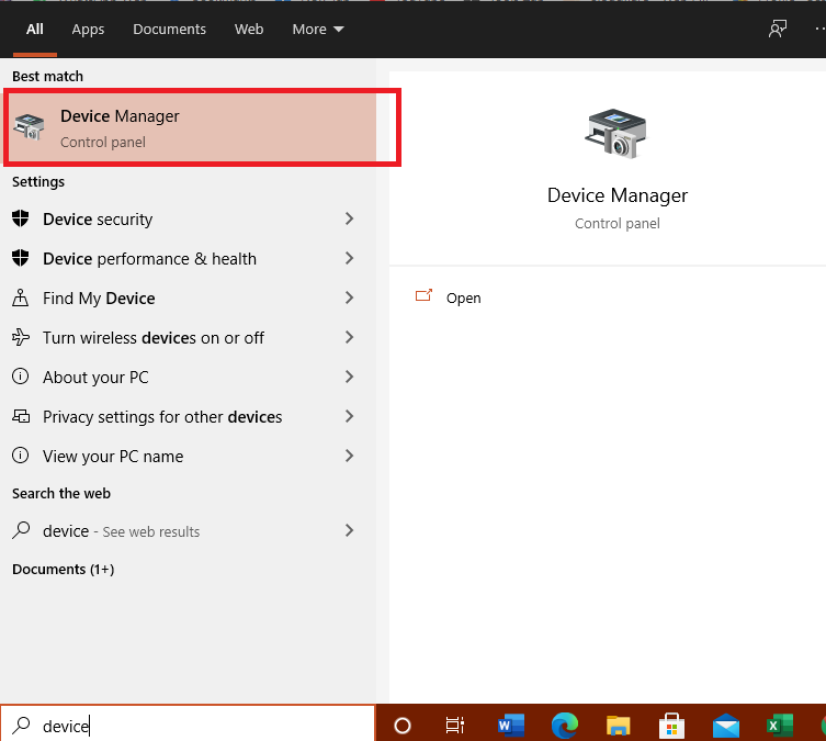 search device manager in windows 10