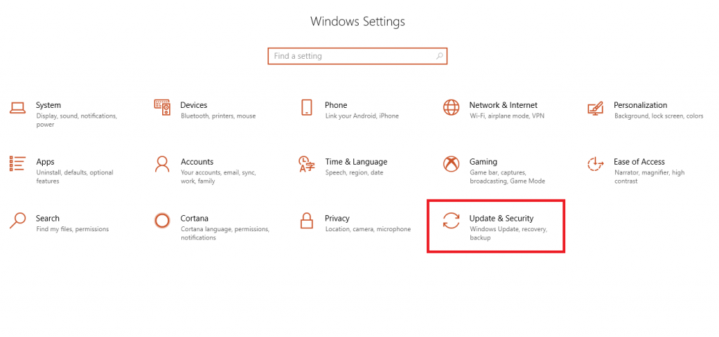 update & security in windows 10