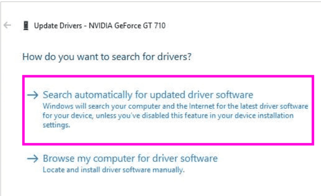 Search Automatically for updated driver software