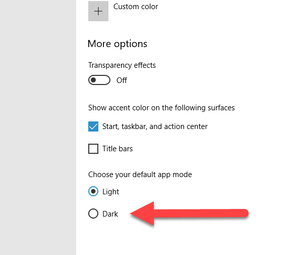 select dark mode option