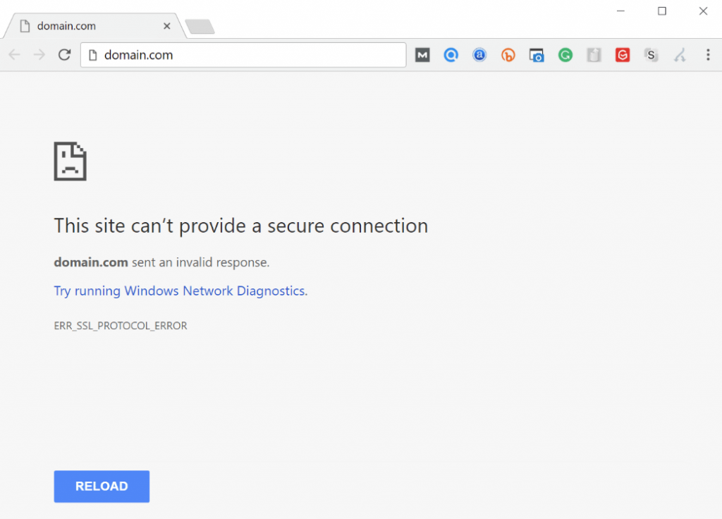 ERR SSL PROTOCOL ERROR on google chrome
