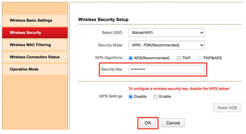 Select Wireless Security