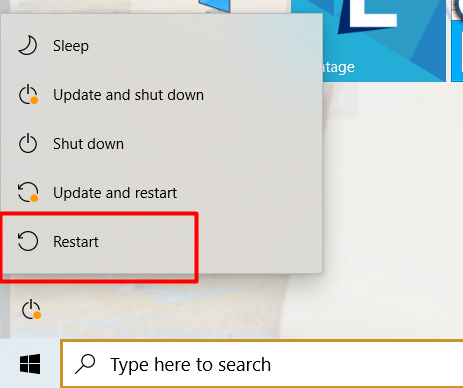 Restart PC to fix taskbar not working windows 10