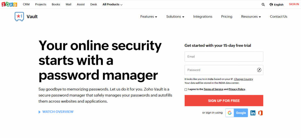 Zoho Vault password manager
