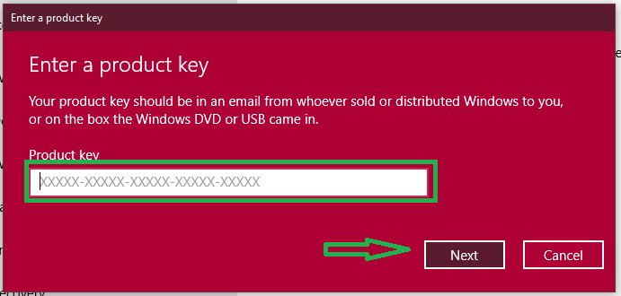 enter windows 10 product keys