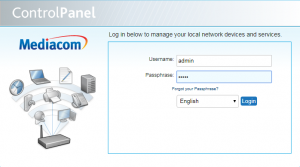 mediacom router credentials password