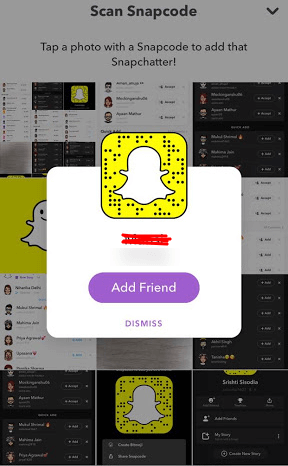 select snapcode to add friend
