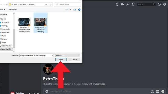 select video which you want to send on discord