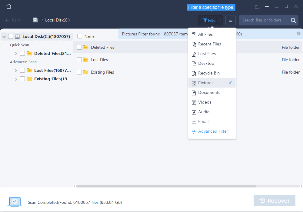 select partition for which data you want to recover