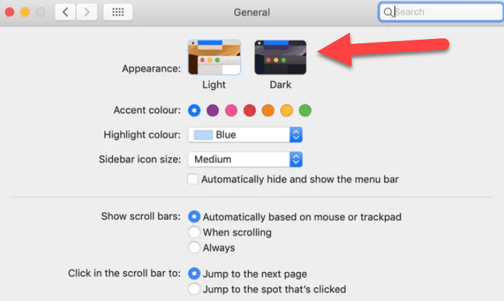select the dark mode from the general option on mac