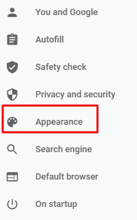 appearance in google chrome setting