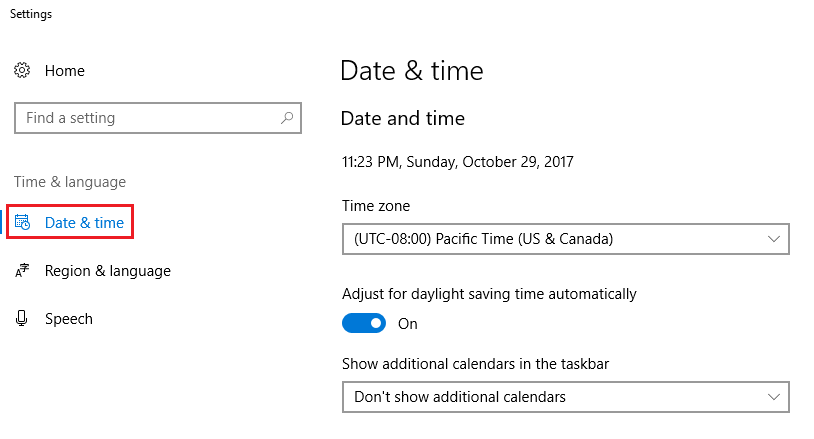 date and time setting