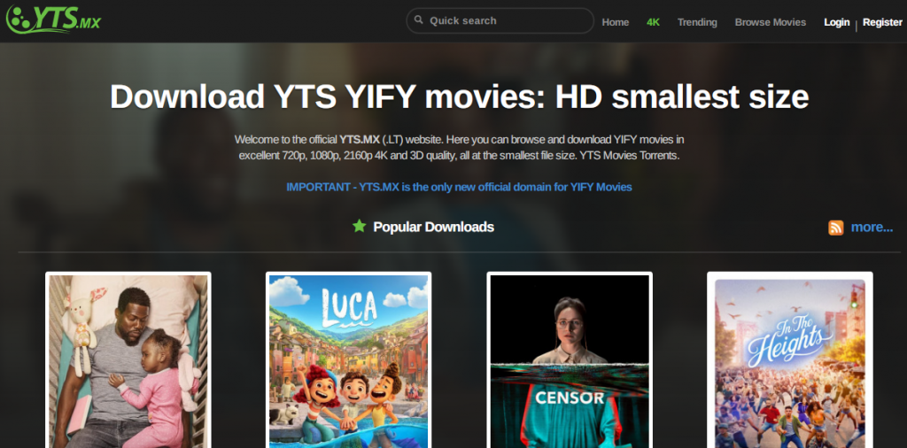 YTS Best torrenting site for HD movies